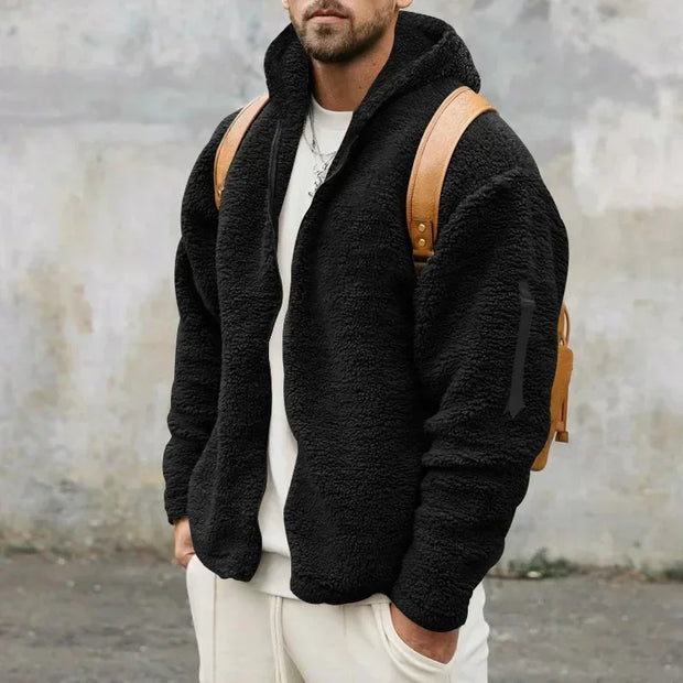 2025 Men's Casual Double-sided Plush Warm Jacket Autumn Winter Thick Wool Coats Solid Hooded Fleece Hoodies Loose Men Clothing