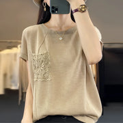 Women's T-shirt Spring/Summer Worsted Cotton Knitwear Casual Solid Color Ladies' Tops Loose Round Neck Blouse Pullover Tees