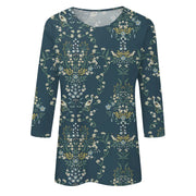 2024 Women Summer Tops Comfortable T Shirt Fashion Flower Print Round Neck 3/4 Sleeve Tops Soft Versatile Pullover Ropa De Mujer