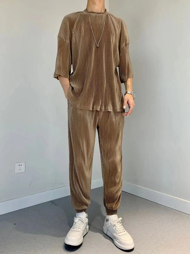 Men's Pants Set Work Wear Jogging Plain Running No Logo Male T Shirt Trousers Sets Sweatpants Jogger Two-piece Essential Elastic