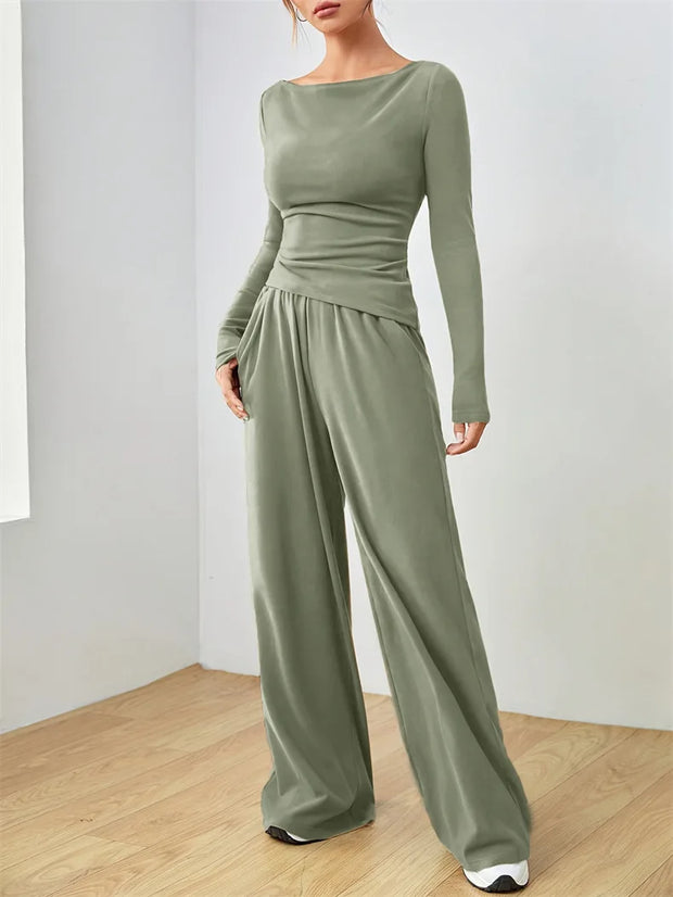 Women's Two-piece Wide Leg Pants Fashion Set Irregular Short Top Women's Clothing Yoga Exercise Set Спортивный Костюм Женский