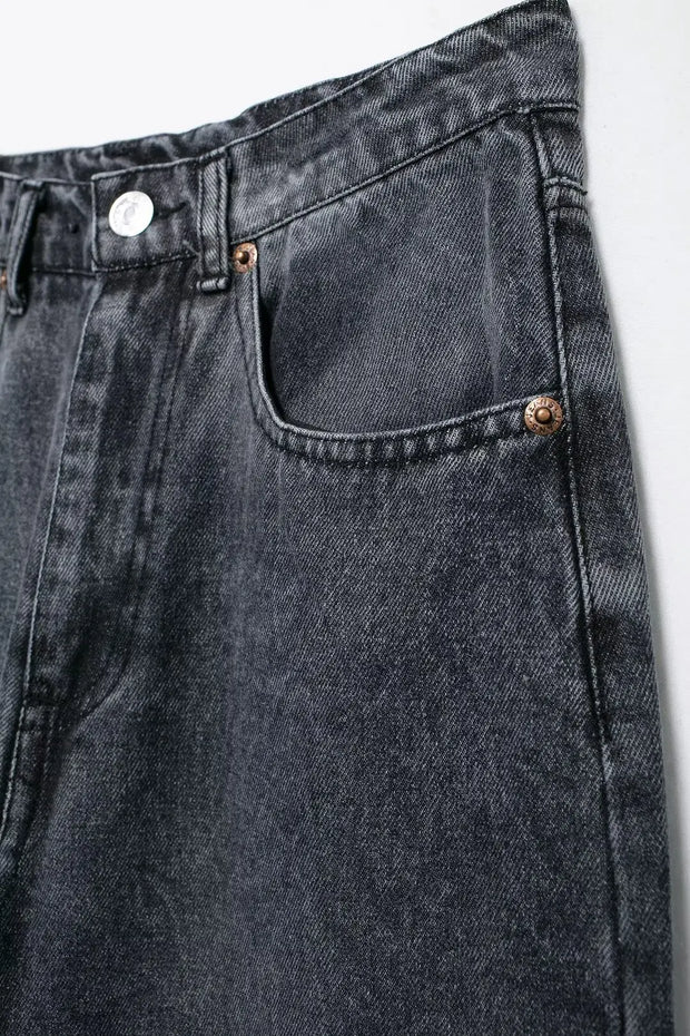 TRAFZA Jeans For Women 2024 Denim Solid Loose Zipper Fly Female Hole Trouser Pockets Wild Basic Commute Woman Wide Leg Long Pant