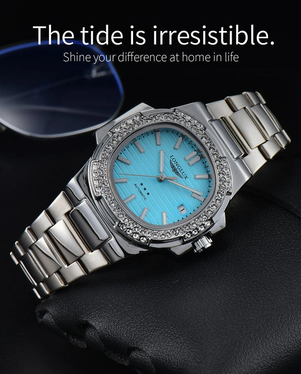 LONGLUX automatic man watch diamond watch luxury stainless steel wholesale mechanical watches day date waterproof man watch