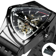 WINNER Military Triangle Skeleton Automatic Watch for Men Gold Sports Mechanical Watches Luxury Stainless Steel Strap Luminous