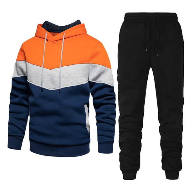 Men's Sets, Sportswear, Fashion and Leisure Spring and Fall Models, Splicing Hooded Sweater Pants Two-piece Set, Men's Sets