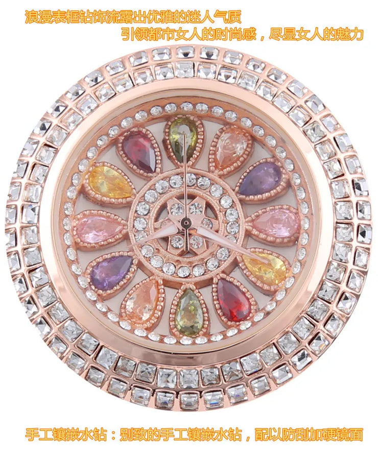 Korean Ladies Watch Colorful Rhinestones Dashi Dial Quartz Watch Casual Leather Ladies Clock Gift Relogio Feminino