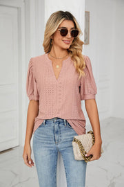 Womens Tops V Neck Ruffle Sleeve Blouses Short Sleeve Casual Tops T-Shirts for Women Autumn Winter
