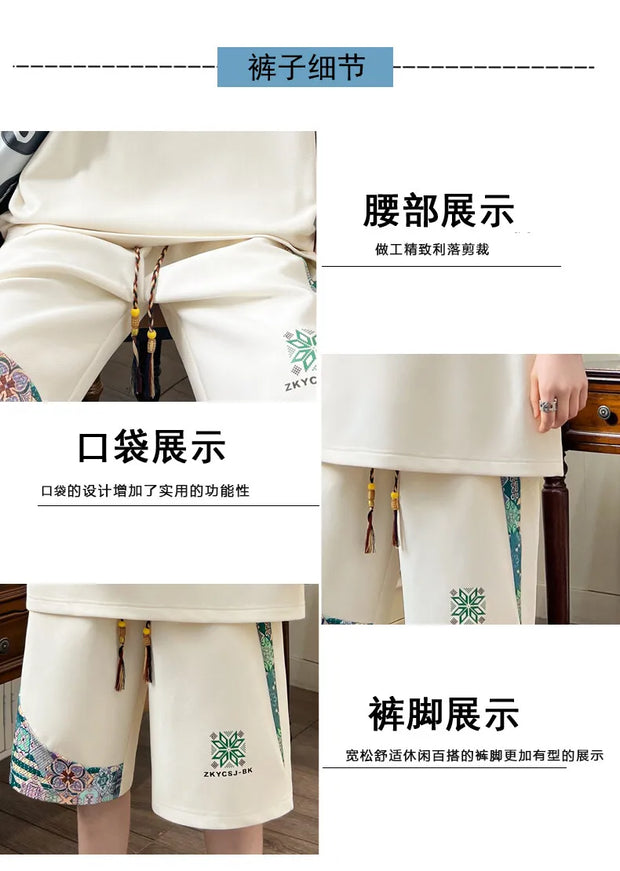 Summer Men's  Sets Mens Trend Casual Tracksuit Print Short Sleeve T-shirt+shorts Two Pieces Suit Mens Sportswear set