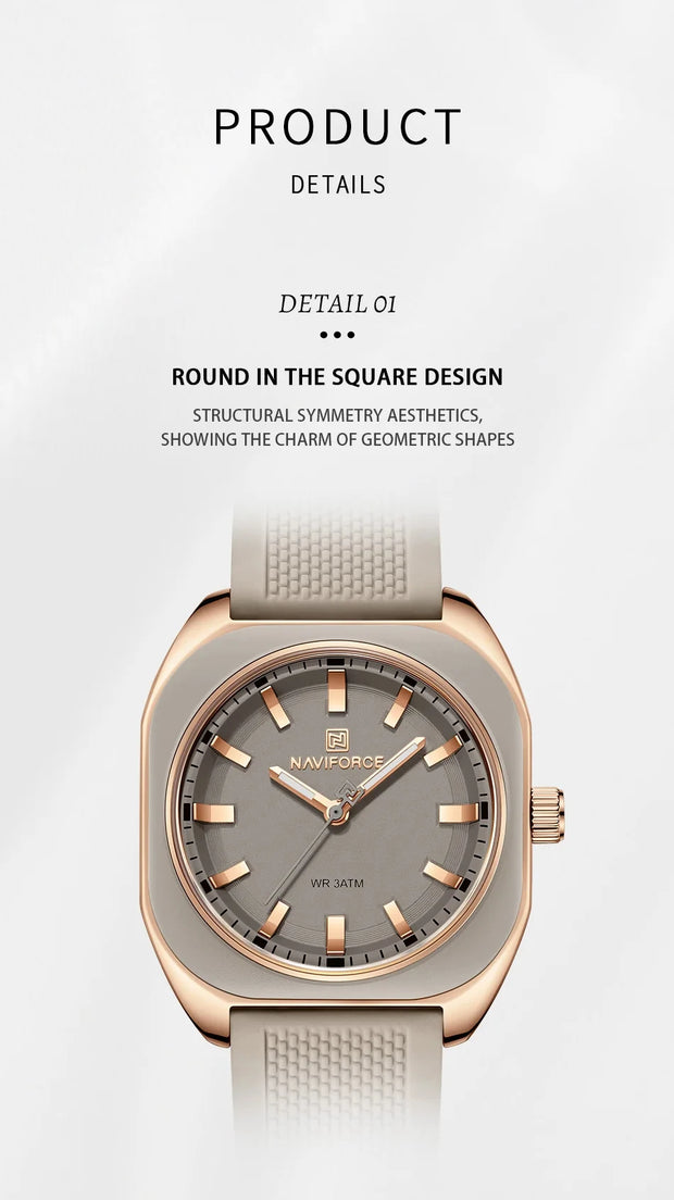 NAVIFORCE Fashion Women's Watch Casual Elegant Simple Polygon Quartz Silicone Watch Gift for Women Wristwatch Relogio Feminino