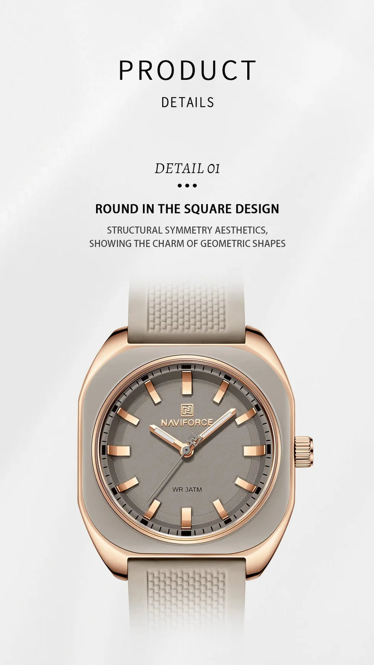 NAVIFORCE Fashion Women's Watch Casual Elegant Simple Polygon Quartz Silicone Watch Gift for Women Wristwatch Relogio Feminino
