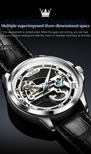 OLEVS 6661 Fully Hollow Automatic Man Watch Fashion Leather Strap Waterproof Luminous Hand Clock Men's Mechanical Wristwatches