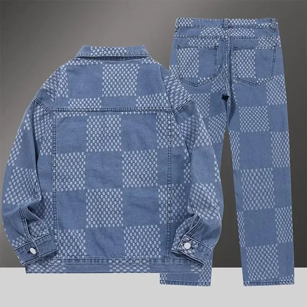 Spring Autumn Denim Clothing Set For Men Stylish Jacket Jeans 2-piece Set Working Class Style Bold Fashion Statement