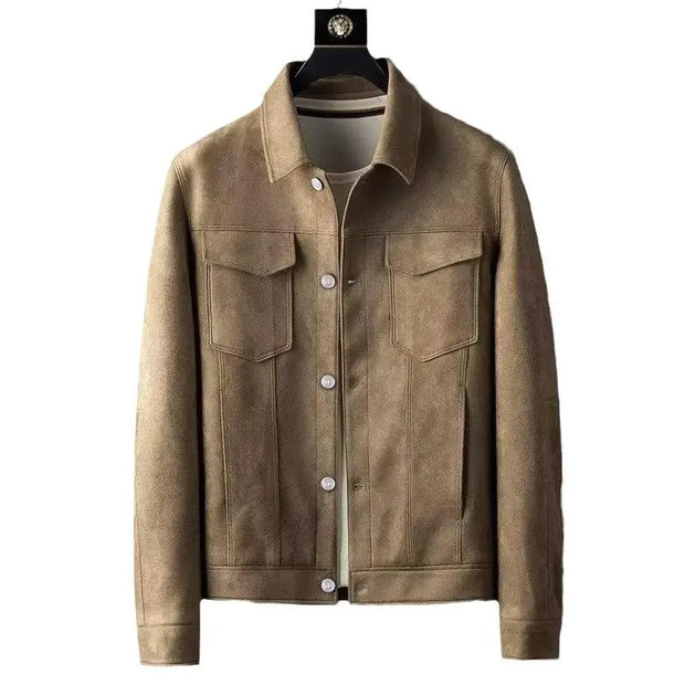 New Spring Autumn Casual Jackets Men Turn Down Collar Slim Fit England Style Deerskin Fleece Jacket Male Vintage Outwear Coats