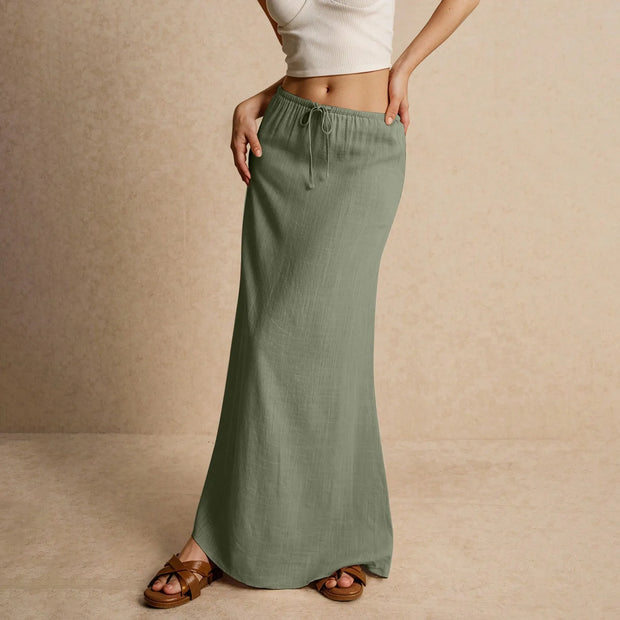 Summer Vacation Women's Summer Maxi Skirt Drawstring Low Waist A Line Casual Skirts Bodycon Long Skirt Beach Women's clothing