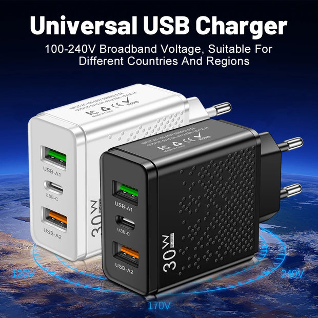 3 Ports 30W USB C Charger