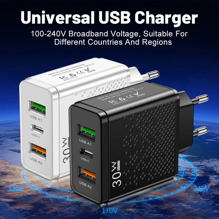 3 Ports 30W USB C Charger