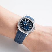 OBLVLO Trend Luxury Rose Gold Diamond Date Mechanical Automatic Watches For Men Blue Silicone Strap Waterproof Sport Watch FM-SL