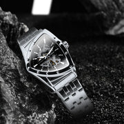 WINNER Military Triangle Skeleton Automatic Watch for Men Gold Sports Mechanical Watches Luxury Stainless Steel Strap Luminous
