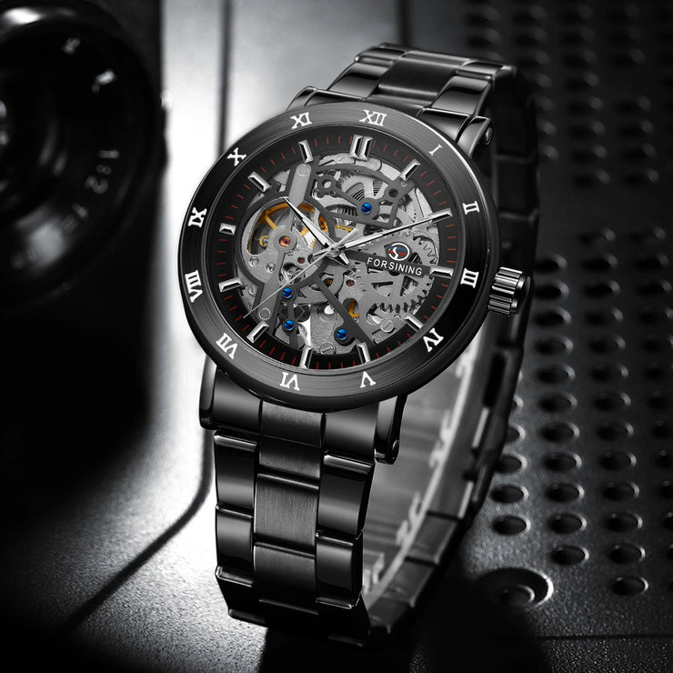 Forsining Official Automatic Mechanical Skeleton Watch Men Stainless Steel Skeleton Luminous Hands Military Business Waterproof