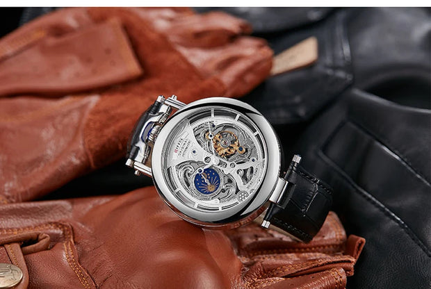New Fashion Hollow Automatic Mechanical Watches Men Business Casual Leather Skeleton Tourbillon Wrist Watch Relogio Masculino