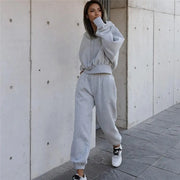 Women Sports Two Piece Sets Hoodie Trousers Solid Color Hooded Pants Outfits Sweatshirt Suit 2024 Autumn Winter Tracksuit