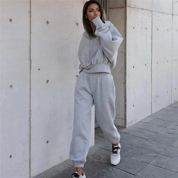 Women Sports Two Piece Sets Hoodie Trousers Solid Color Hooded Pants Outfits Sweatshirt Suit 2024 Autumn Winter Tracksuit
