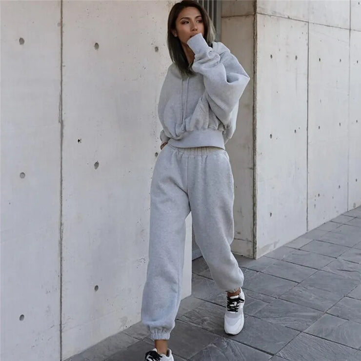Women Sports Two Piece Sets Hoodie Trousers Solid Color Hooded Pants Outfits Sweatshirt Suit 2024 Autumn Winter Tracksuit