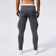 2025 New Men Street Elastic Denim Jeans Multi Pockets Cargo Pants Casual Slim Denim Trousers Fashion Y2k Joggers Baggy Man Pants