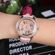 Korean Ladies Watch Colorful Rhinestones Dashi Dial Quartz Watch Casual Leather Ladies Clock Gift Relogio Feminino