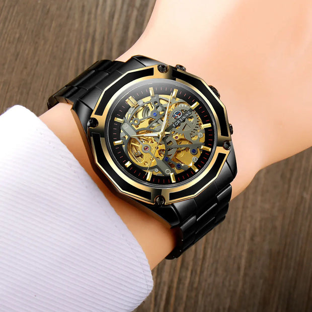 2024 Stainless Steel Skeleton Mechanical Watch Male Automatic Movement Man Wrist Watches Waterproof High End Luxury reloj hombre
