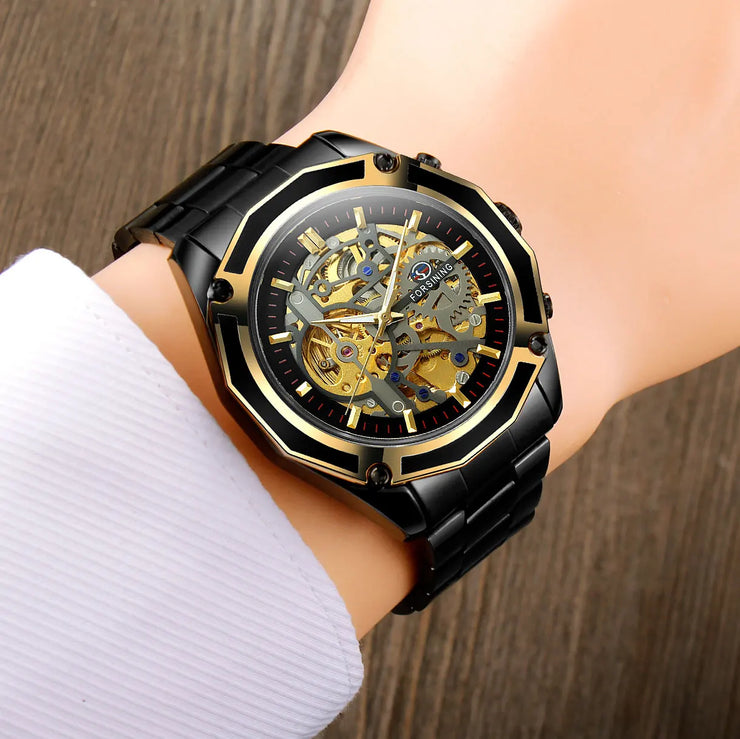 2024 Stainless Steel Skeleton Mechanical Watch Male Automatic Movement Man Wrist Watches Waterproof High End Luxury reloj hombre