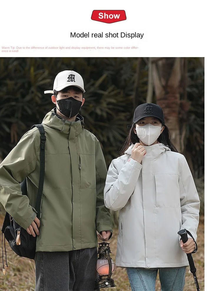 Men Outdoor Hiking Camp Waterproof Windproof Outerwear Spring Fall Lightweight Tops Fashion Casual Daily Coat Hooded Rain Jacket