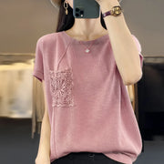 Women's T-shirt Spring/Summer Worsted Cotton Knitwear Casual Solid Color Ladies' Tops Loose Round Neck Blouse Pullover Tees