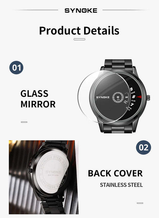SYNOKE Quartz Watch Men Fashion Sports Waterproof Quartz Watch Student Steel Band Creative Calendar Dial Business