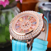Korean Ladies Watch Colorful Rhinestones Dashi Dial Quartz Watch Casual Leather Ladies Clock Gift Relogio Feminino