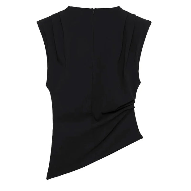 TRAF New Womens Tops Sleeveless Red Black Blouse Woman Summer Ruched Asymmetrical Top Women Slim Fit Brown Stylish Women's Top