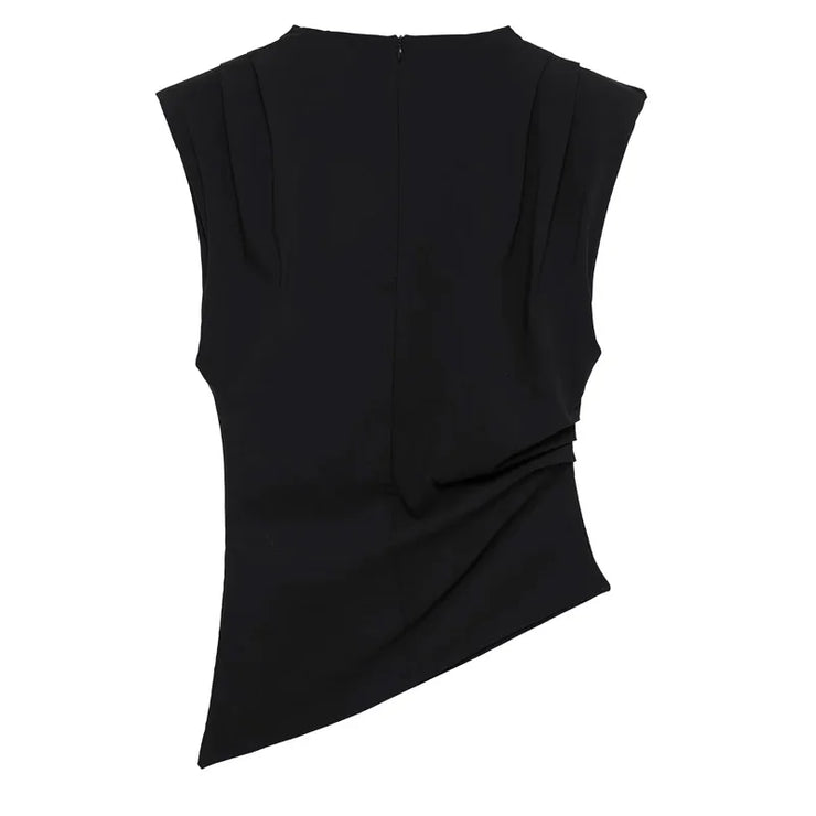 TRAF New Womens Tops Sleeveless Red Black Blouse Woman Summer Ruched Asymmetrical Top Women Slim Fit Brown Stylish Women's Top