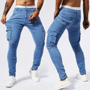 2025 New Men Street Elastic Denim Jeans Multi Pockets Cargo Pants Casual Slim Denim Trousers Fashion Y2k Joggers Baggy Man Pants