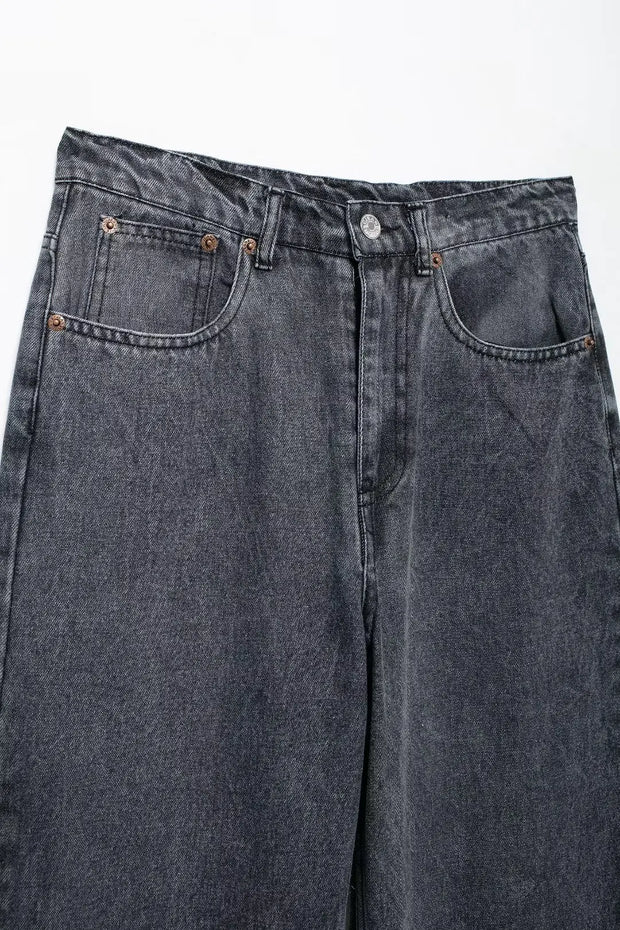 TRAFZA Jeans For Women 2024 Denim Solid Loose Zipper Fly Female Hole Trouser Pockets Wild Basic Commute Woman Wide Leg Long Pant
