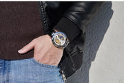 New Fashion Hollow Automatic Mechanical Watches Men Business Casual Leather Skeleton Tourbillon Wrist Watch Relogio Masculino