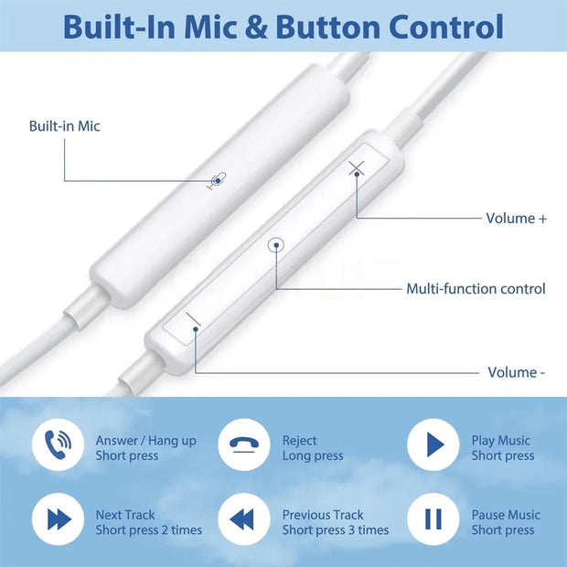 Redmi Note 10 9 8 7 Type C 3.5mm Wired Headset