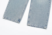 TRAFZA Jeans For Women 2024 Denim Solid Loose Zipper Fly Female Hole Trouser Pockets Wild Basic Commute Woman Wide Leg Long Pant