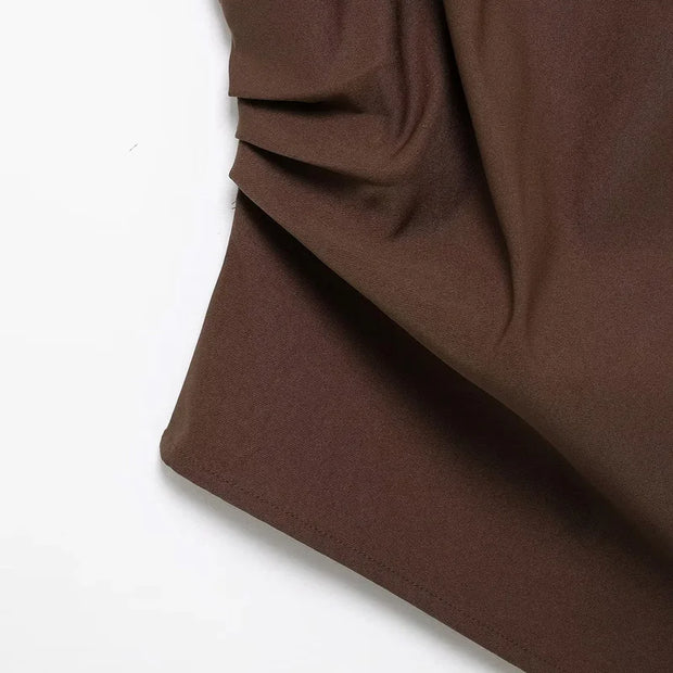 TRAF New Womens Tops Sleeveless Red Black Blouse Woman Summer Ruched Asymmetrical Top Women Slim Fit Brown Stylish Women's Top