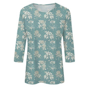2024 Women Summer Tops Comfortable T Shirt Fashion Flower Print Round Neck 3/4 Sleeve Tops Soft Versatile Pullover Ropa De Mujer