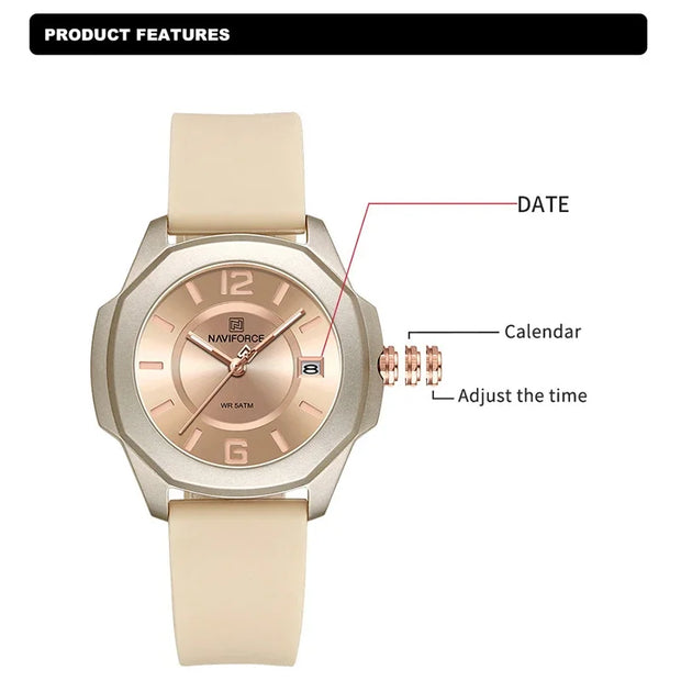 NAVIFORCE NF7107 Quartz Calendar Waterproof and Shockproof Watches for Women Clocks