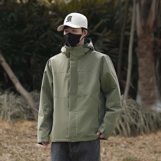 Men Outdoor Hiking Camp Waterproof Windproof Outerwear Spring Fall Lightweight Tops Fashion Casual Daily Coat Hooded Rain Jacket